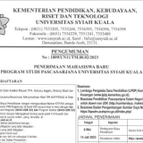 Penerimaan Mahasiswa Baru Program Studi Pascasarjana Universitas Syiah Kuala Periode 2023/2024
